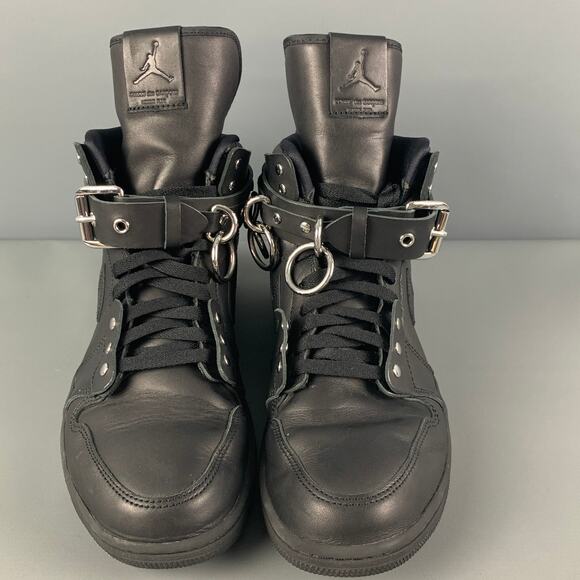 COMME des GARCONS x AJ1 FW19 Bondage Size 10 Black Leather High Top Sneakers - Picture 4 of 9